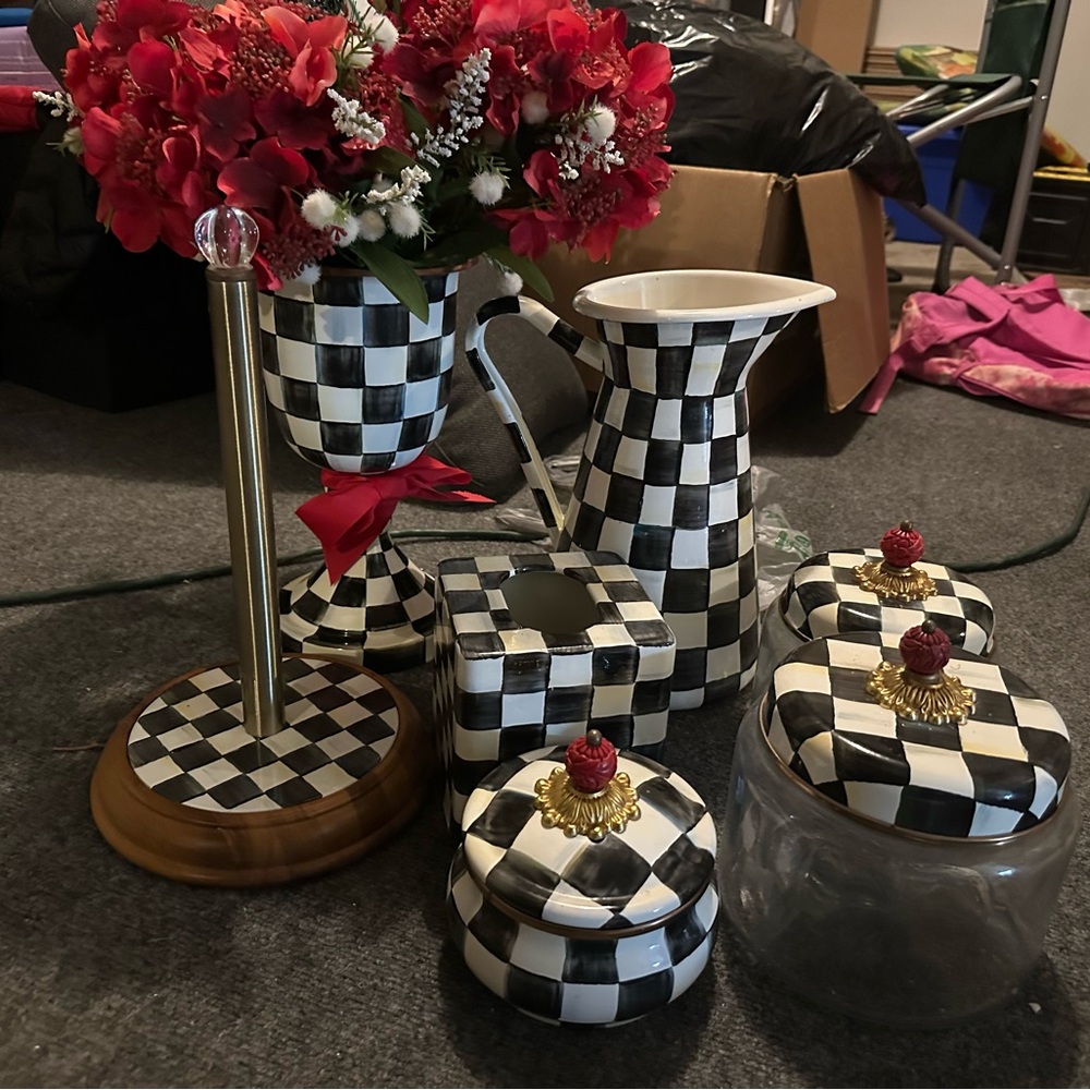 Mackenzie Childs Courtly Check Checkered Black and White Home Decor Set